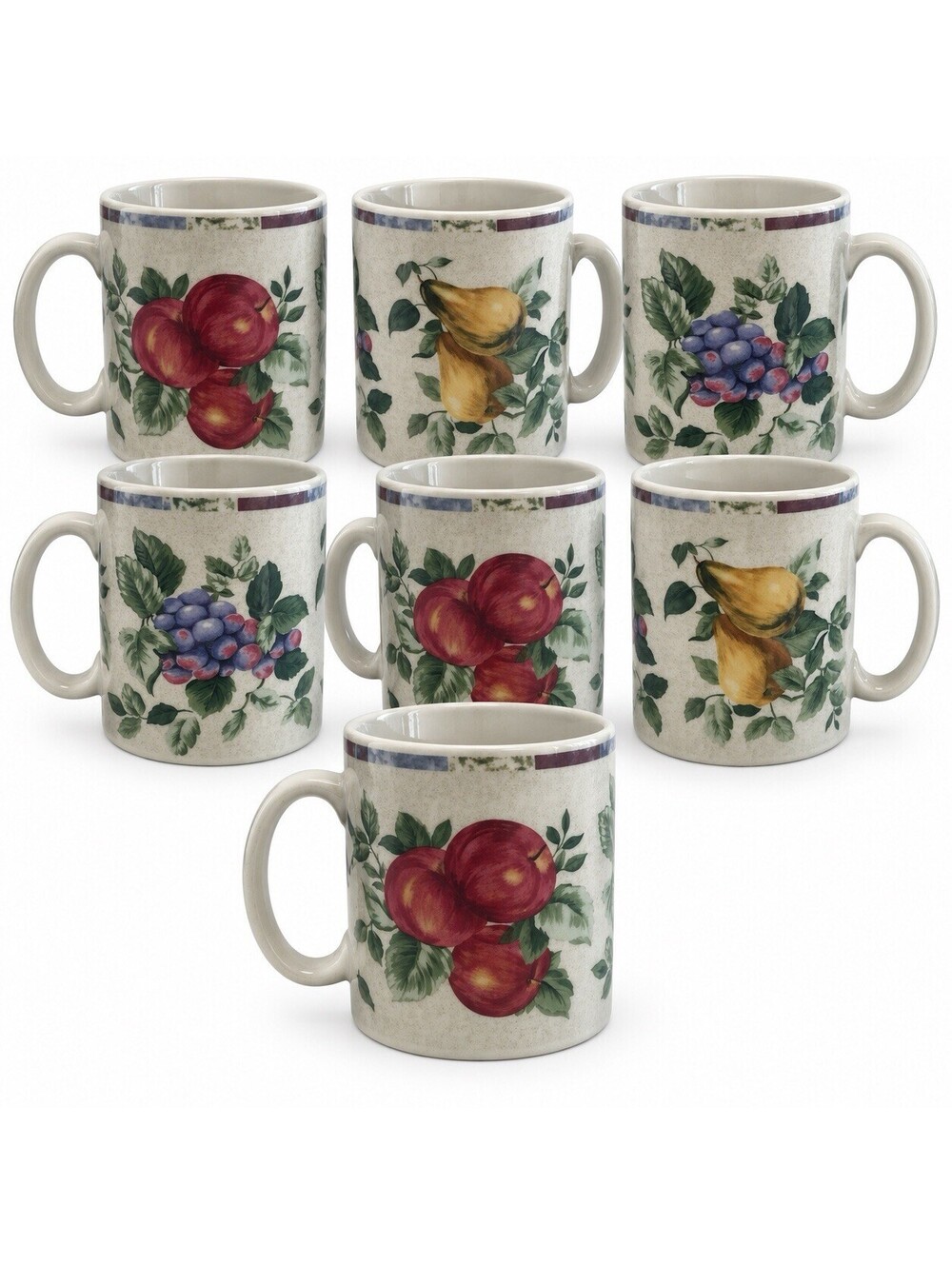 Sakura Oneida Sonoma Stoneware Mugs Set of 7 Apples Pears Grapes